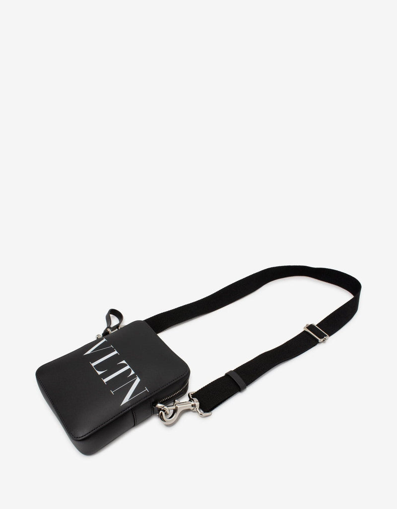 Valentino Garavani Black VLTN Print Leather Crossbody Bag