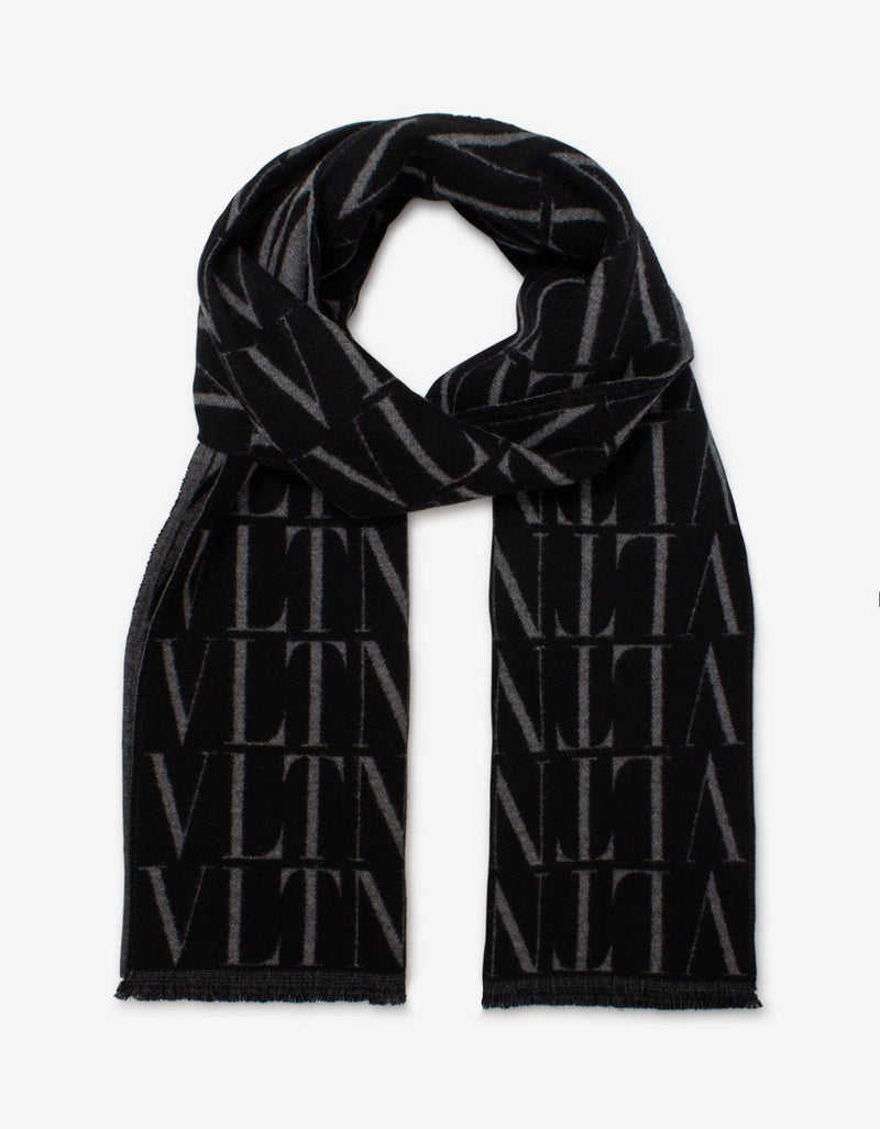Valentino Garavani Black VLTN Times Wool & Cashmere Scarf