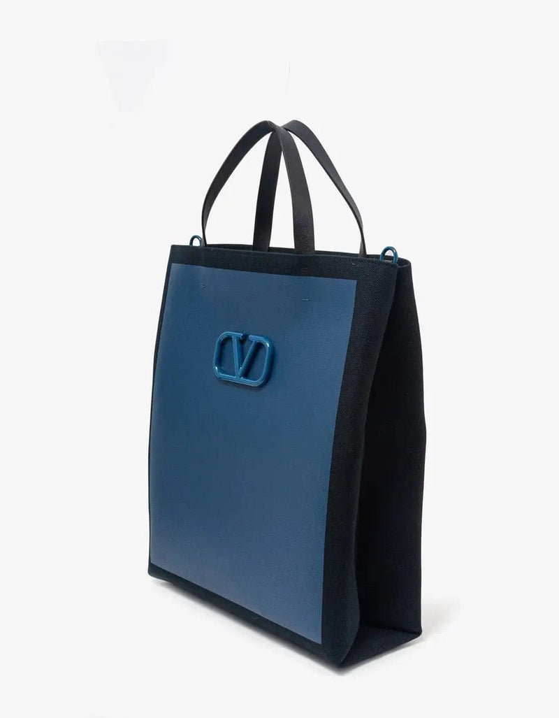 Valentino Garavani Blue VLogo Signature Canvas Shopping Bag