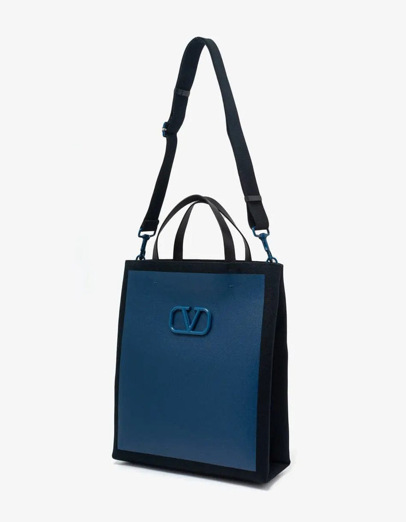 Valentino Garavani Blue VLogo Signature Canvas Shopping Bag