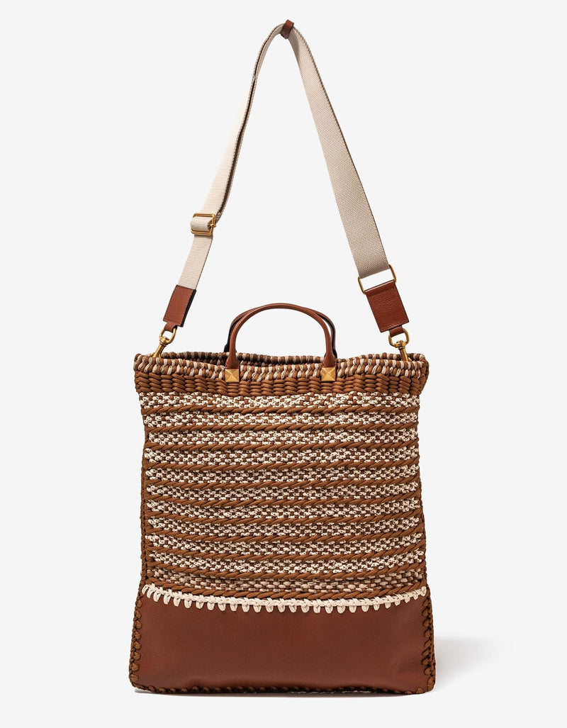 Valentino Garavani Brown Leather and Crochet Tote Bag