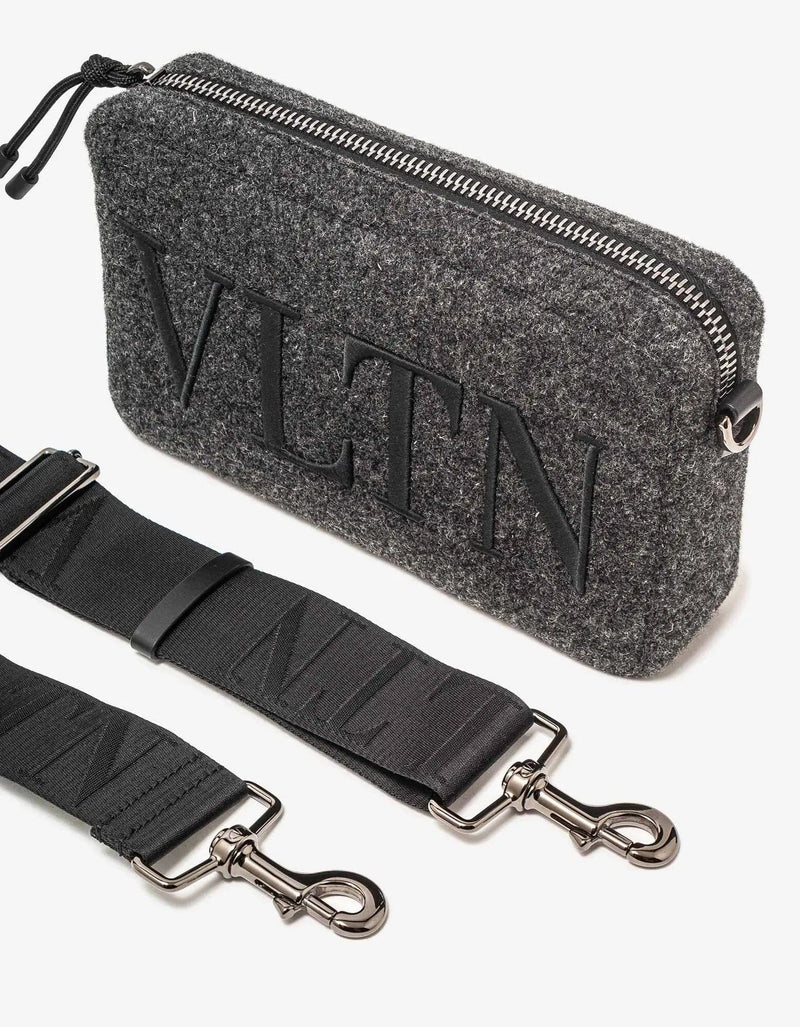 Valentino Garavani Grey VLTN Felt Crossbody Bag