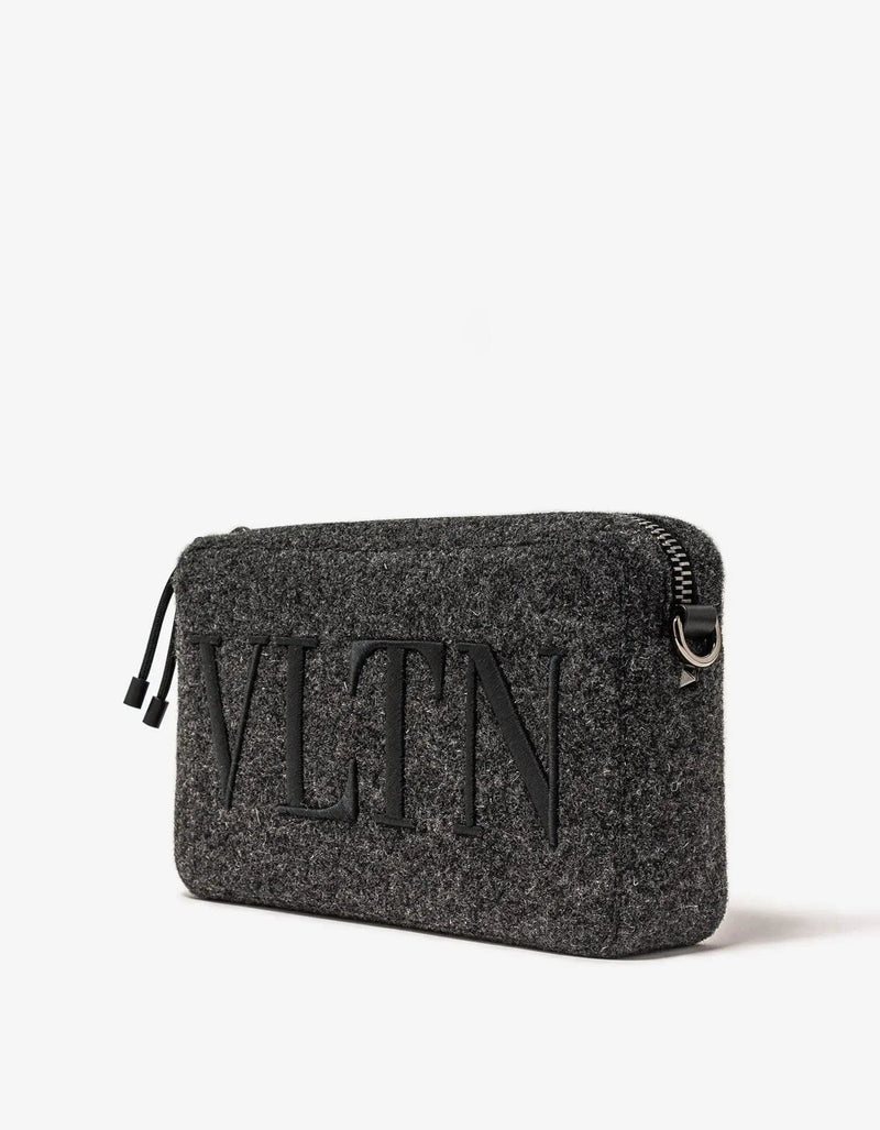 Valentino Garavani Grey VLTN Felt Crossbody Bag