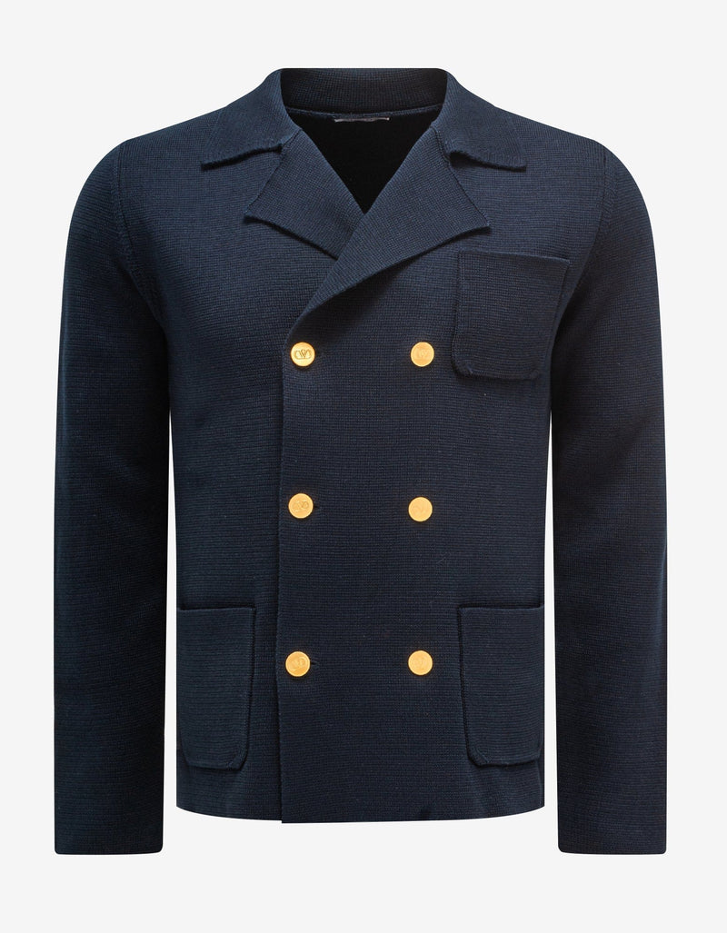 Valentino Garavani Navy Blue Double-Breasted Knitted Jacket