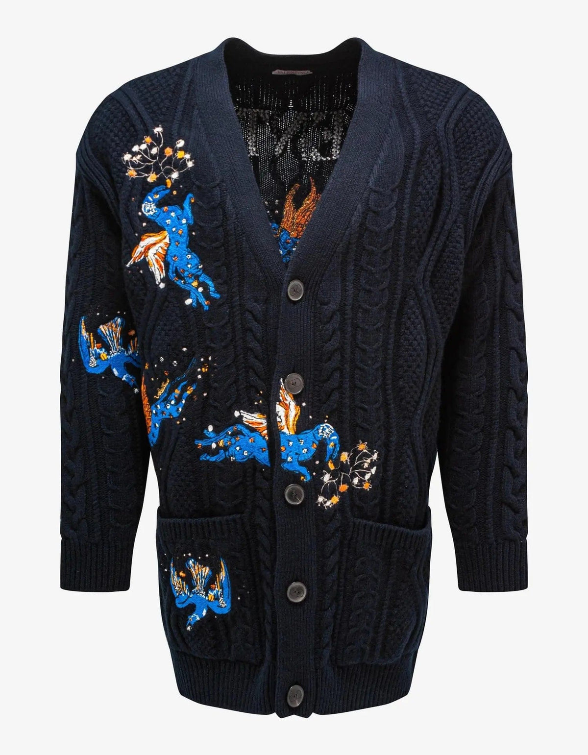 Valentino Navy Blue Utopia World Wool Cardigan – mens designer Valentino Navy Blue Utopia World Wool Cardigan – mens designer