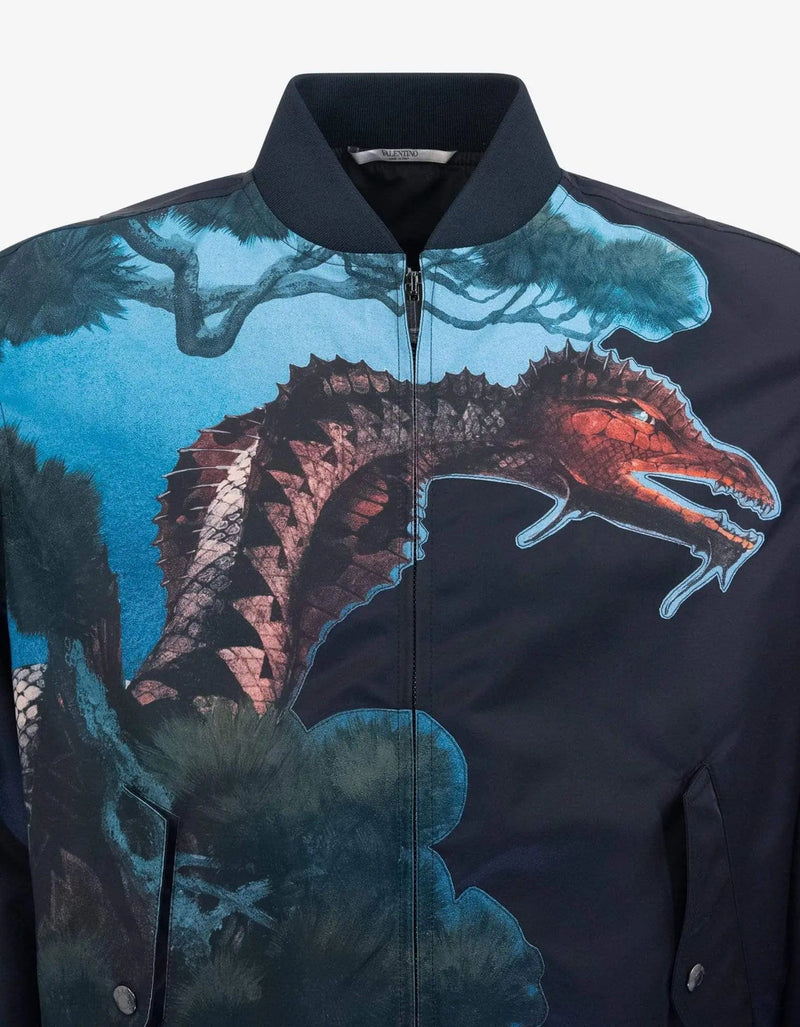 Valentino Garavani Valentino Garavani Navy Blue Dragons Garden Bomber Jacket
