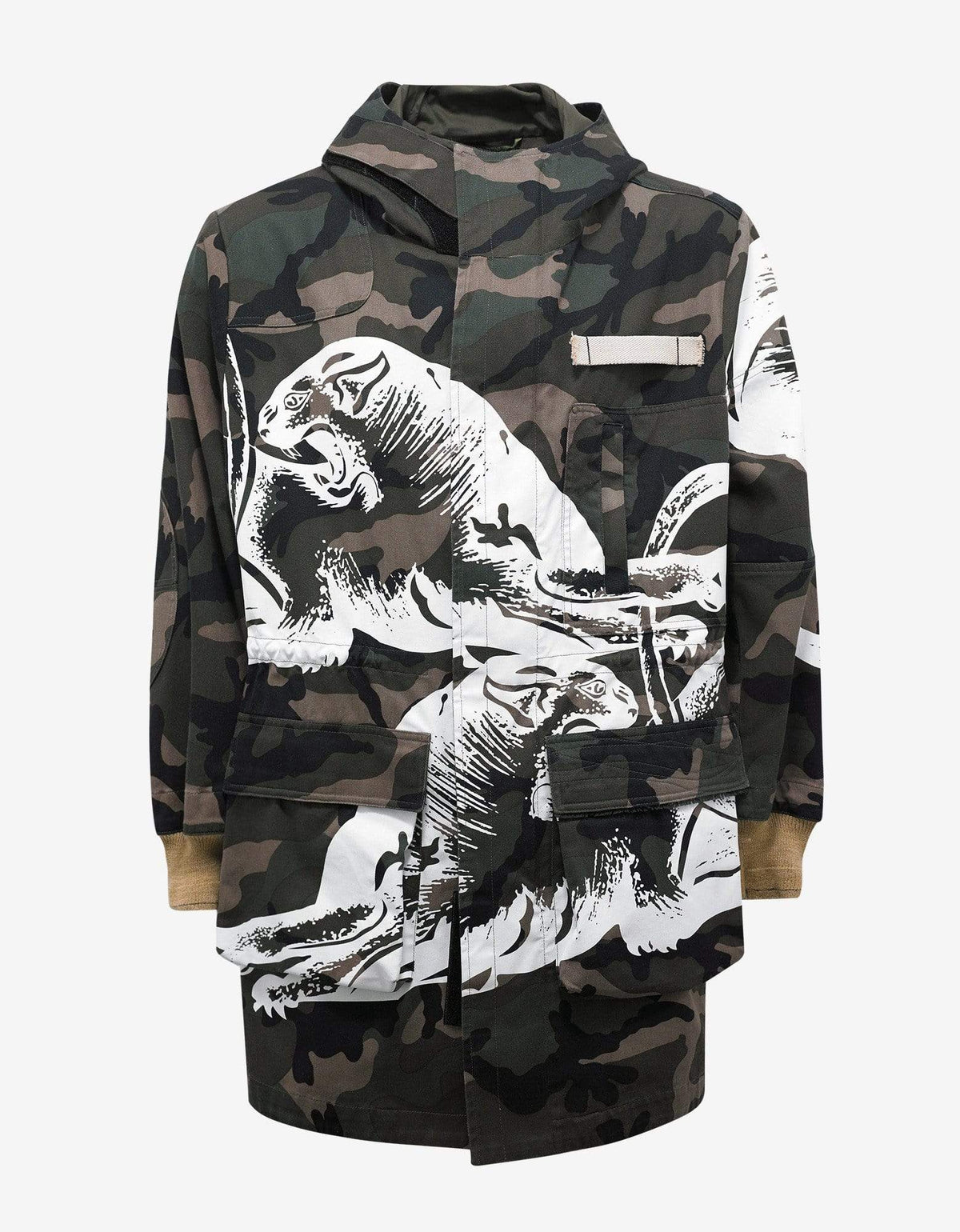 Valentino Green Camo & Panther Print Parka