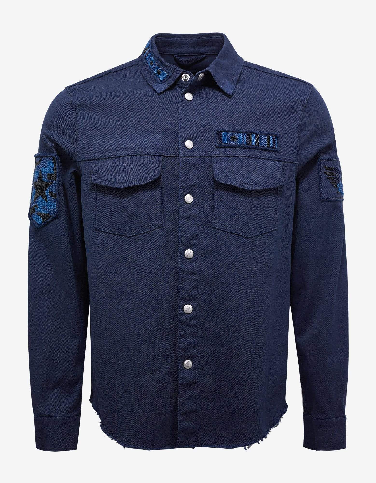 Navy Blue Beaded Military Shirt