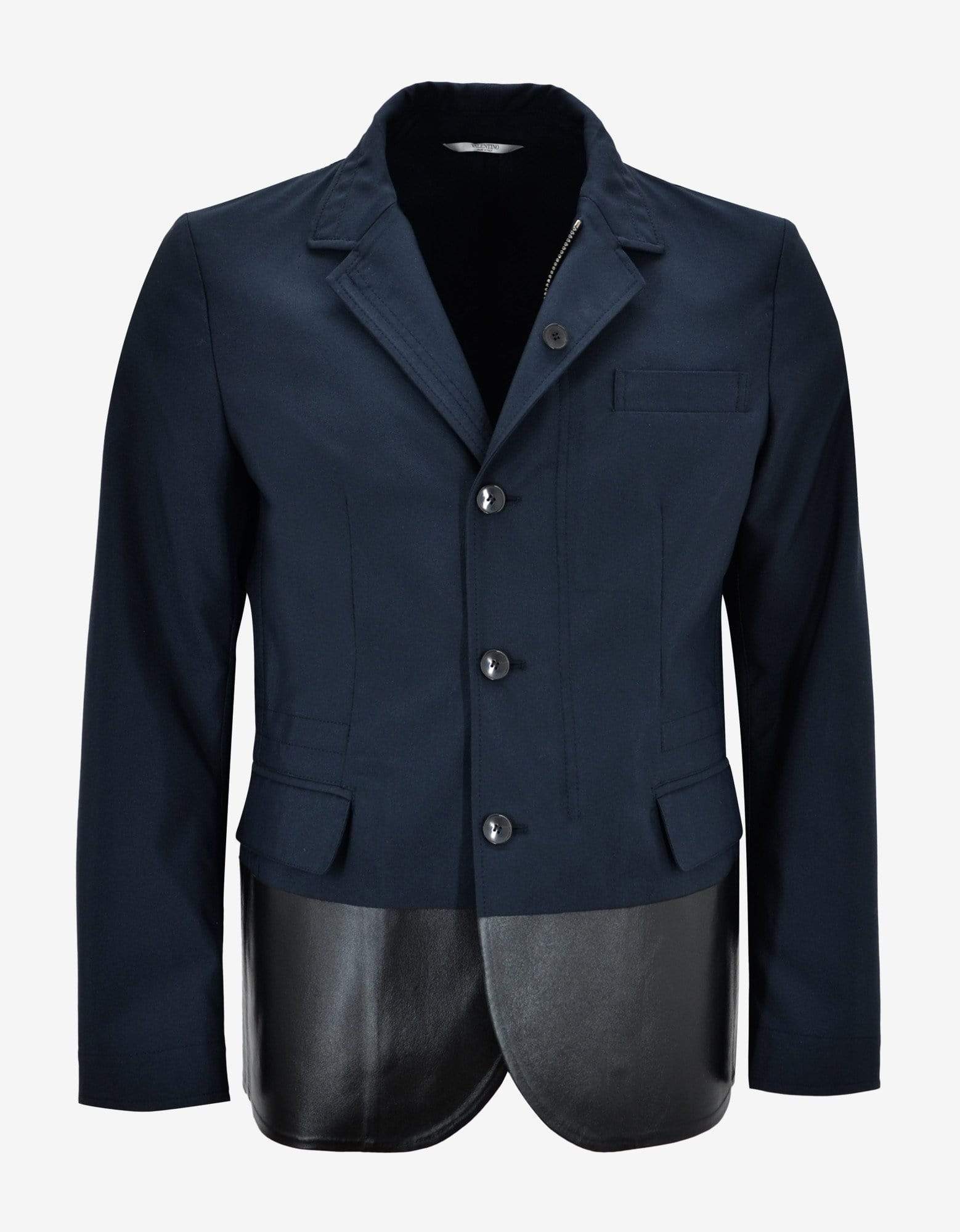 Navy Blue Jacket Leather Panel