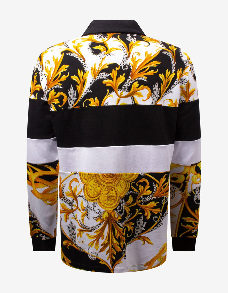 Versace Acanthus Print Long Sleeve Polo T-Shirt