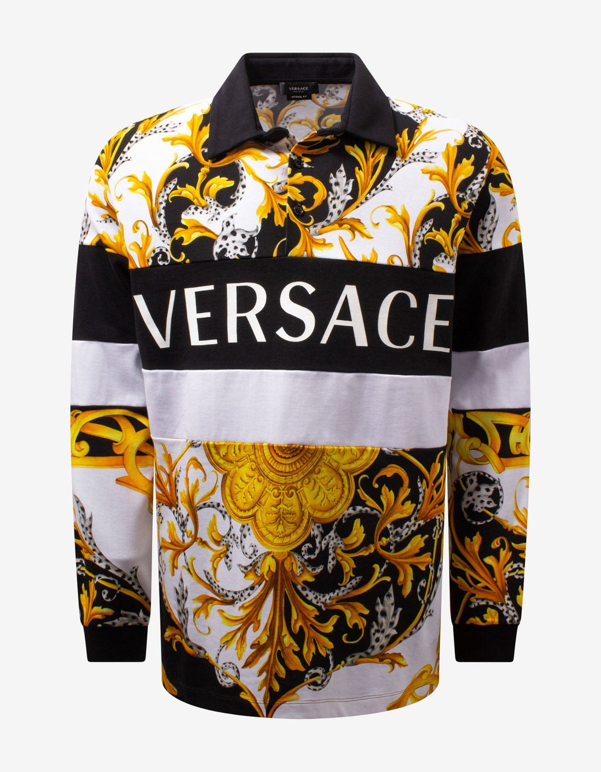 Versace Acanthus Print Long Sleeve Polo T-Shirt