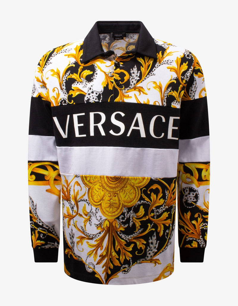Versace Acanthus Print Long Sleeve Polo T-Shirt
