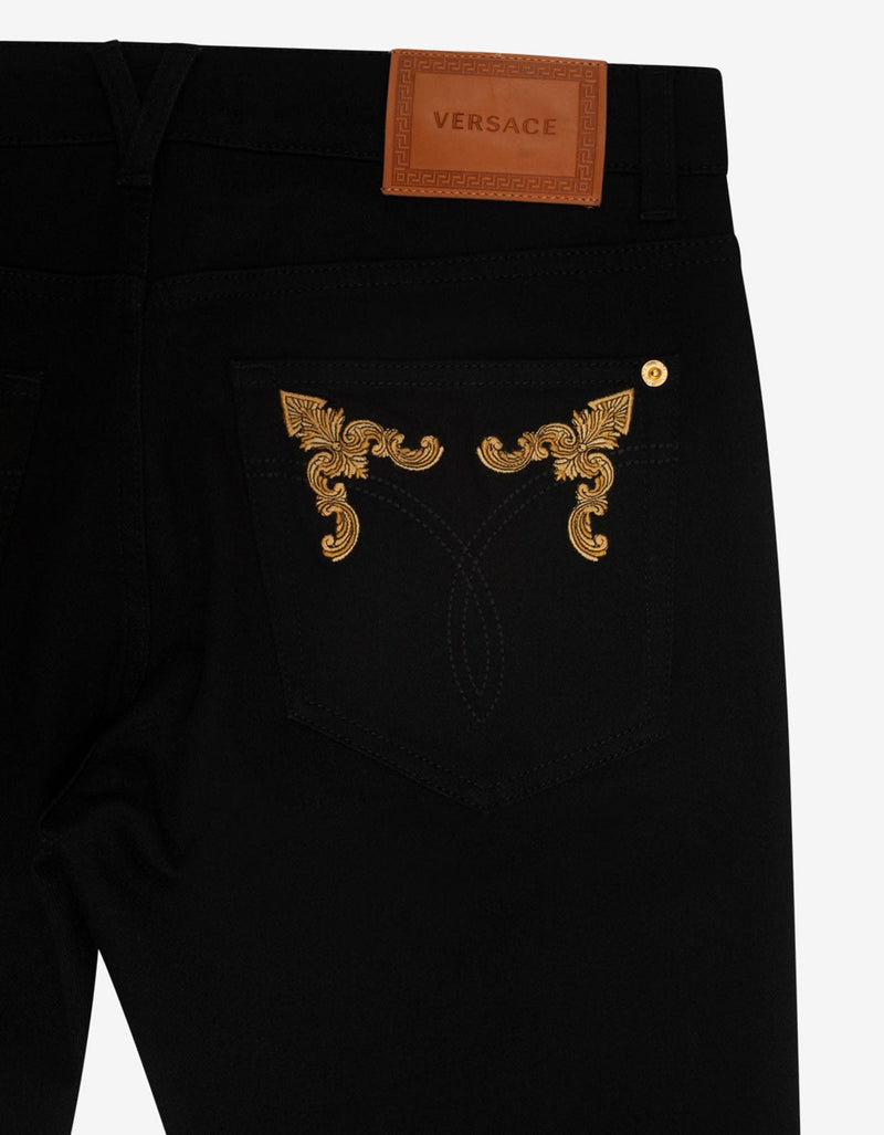 Versace Black Barocco Embroidery Slim Jeans