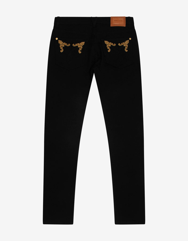 Versace Black Barocco Embroidery Slim Jeans