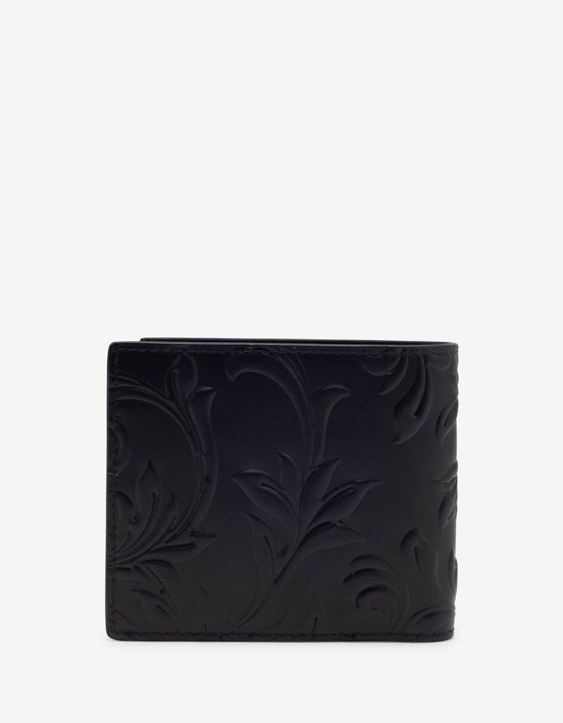 Versace Black Embossed Barocco Leather Billfold Wallet