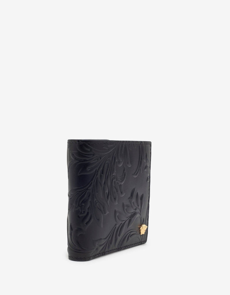 Versace Black Embossed Barocco Leather Billfold Wallet