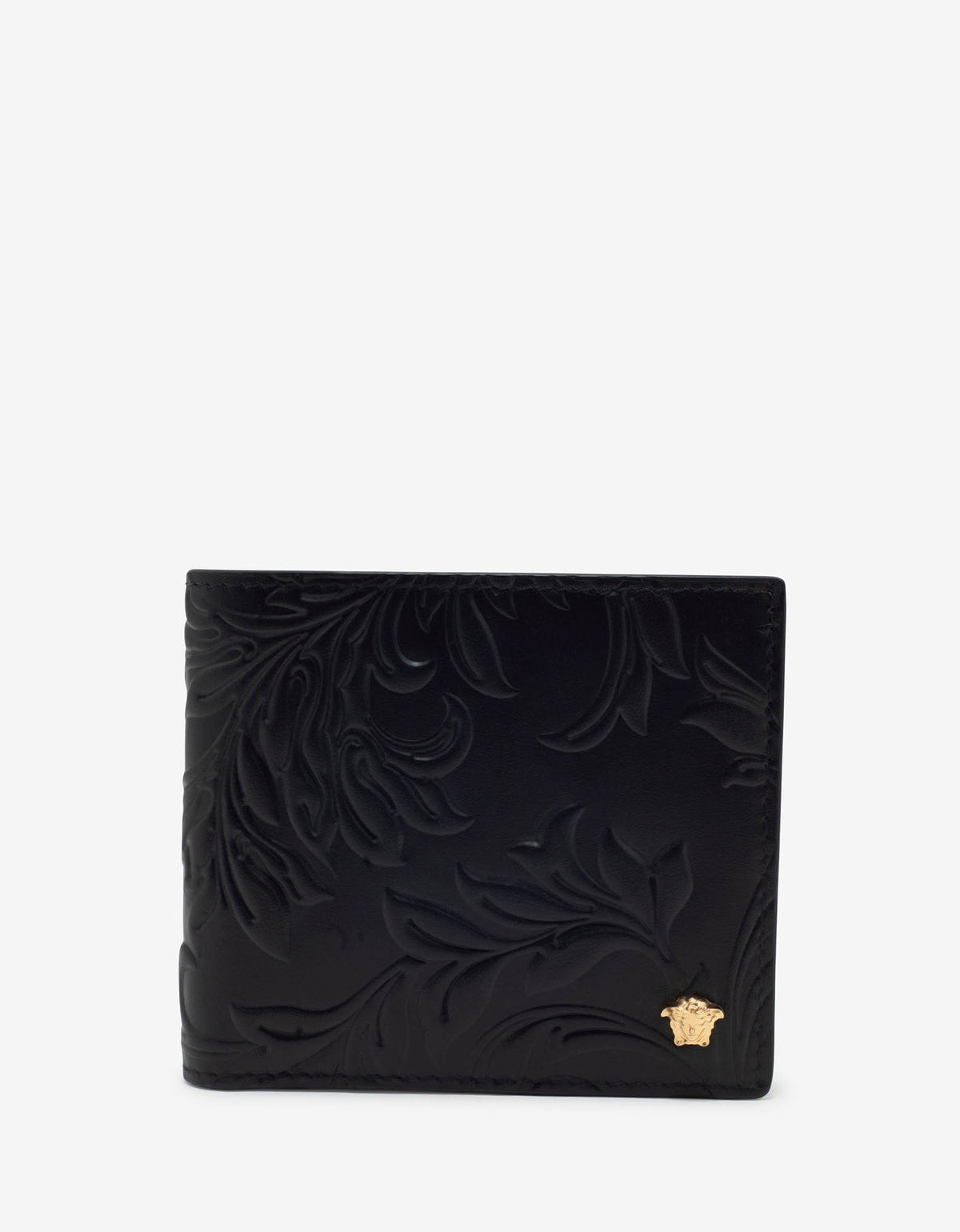 Versace Black Embossed Barocco Leather Billfold Wallet