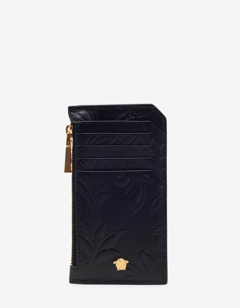 Versace Black Embossed Barocco Leather Long Card Holder