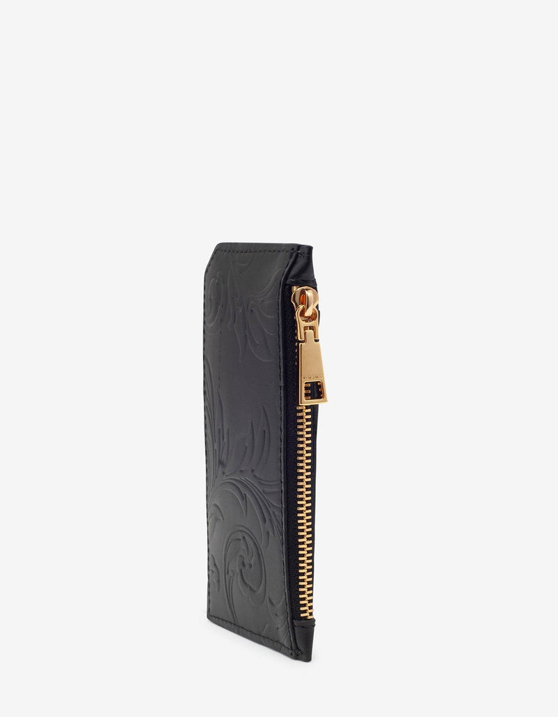 Versace Black Embossed Barocco Leather Long Card Holder