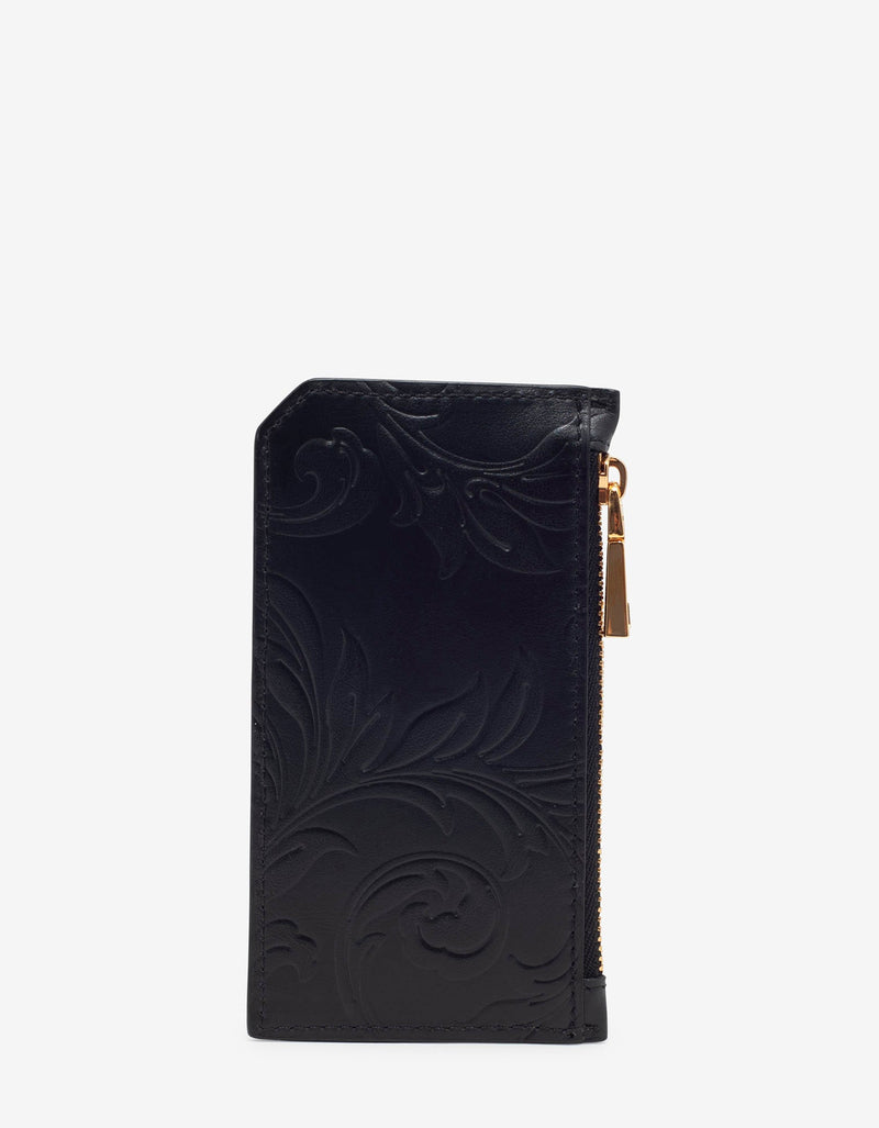 Versace Black Embossed Barocco Leather Long Card Holder