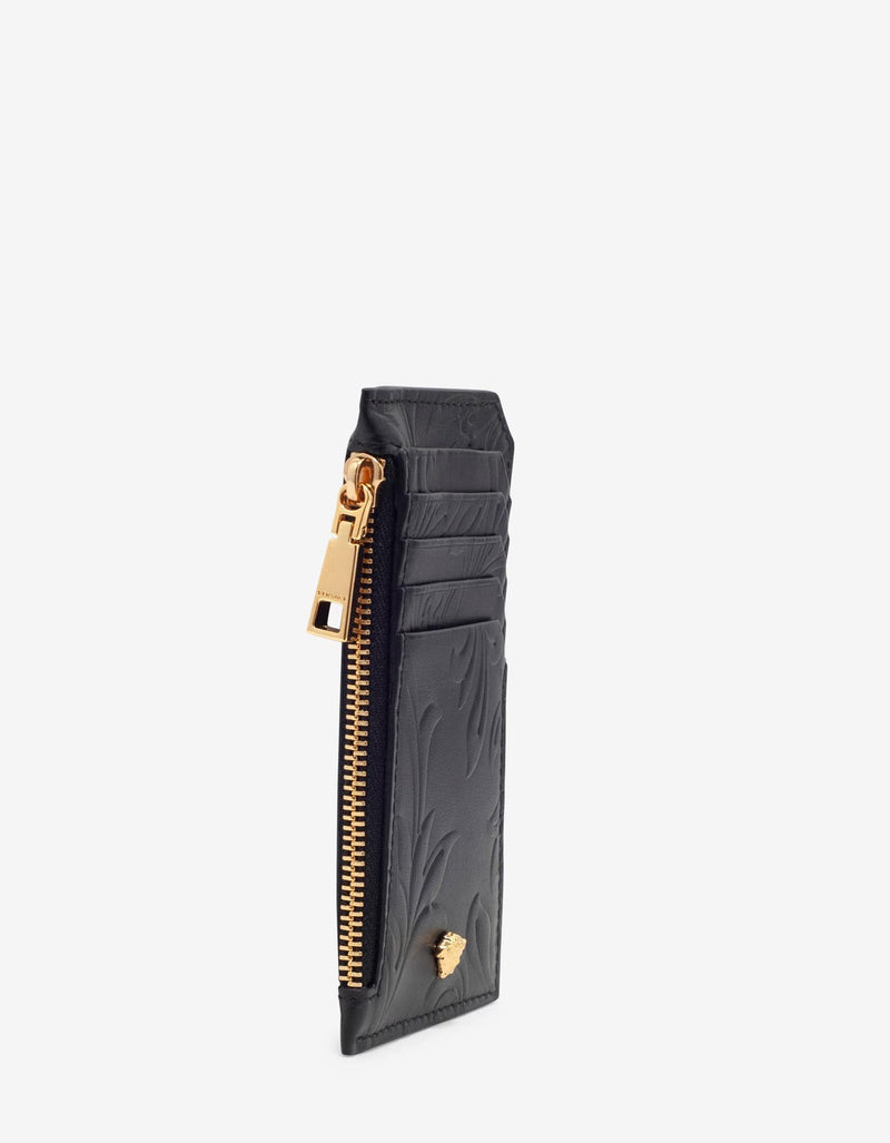 Versace Black Embossed Barocco Leather Long Card Holder