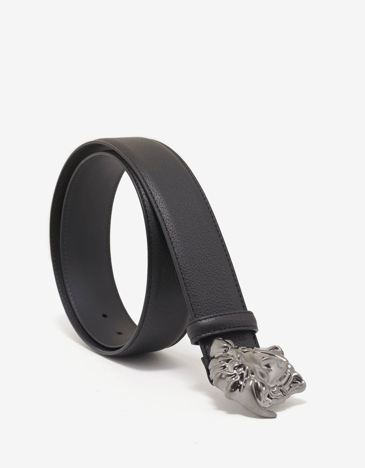 Versace Black Grain Leather Gunmetal Medusa Buckle Belt