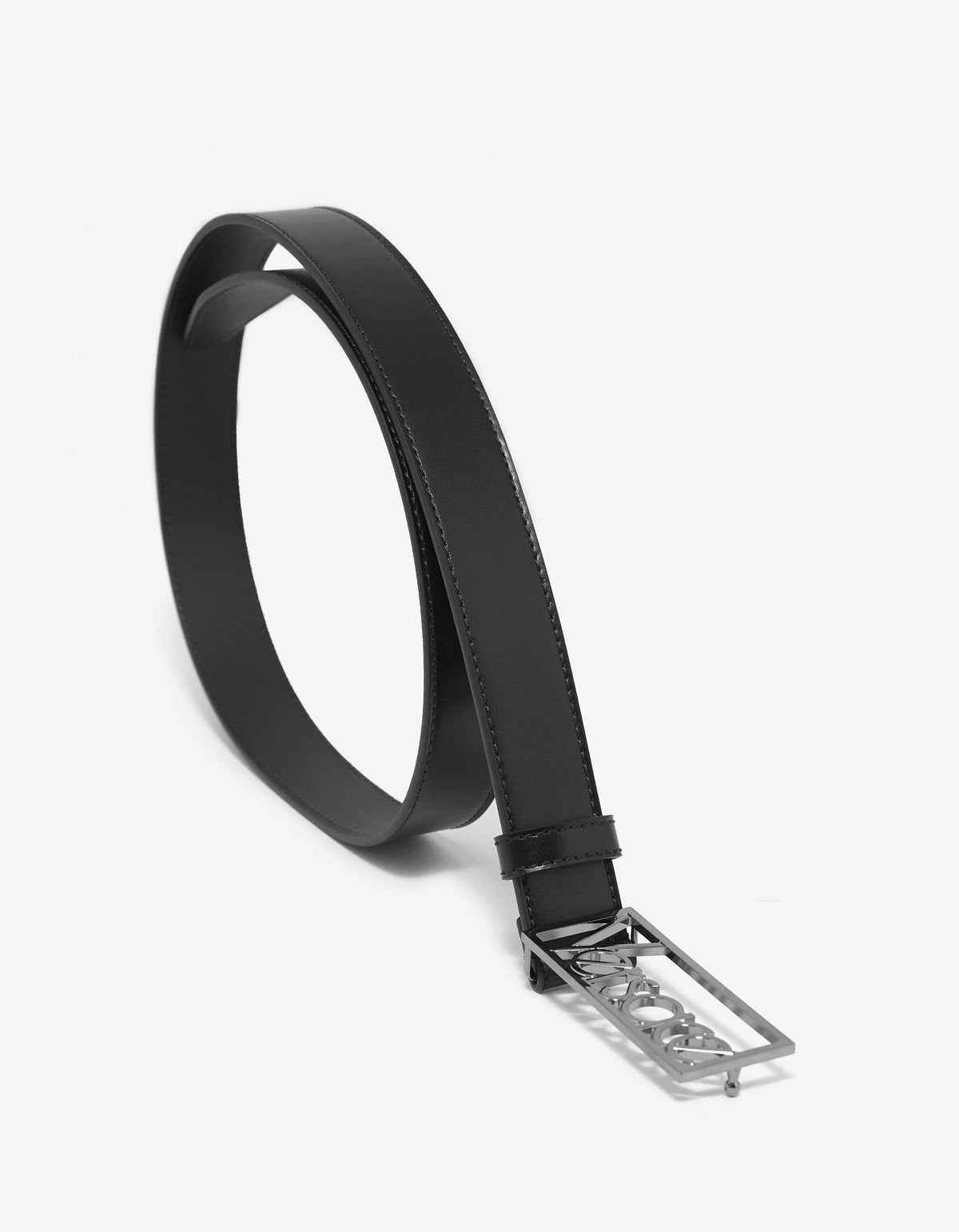 Versace Black Leather Belt with Silver Vintage Logo Buckle