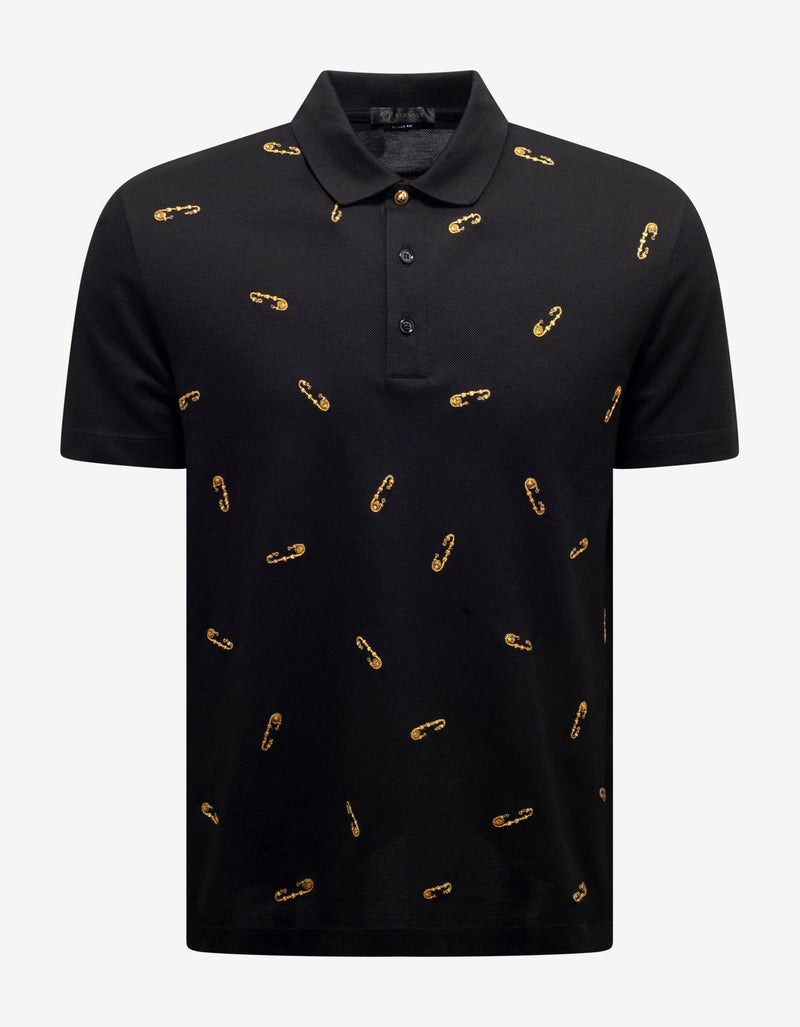 Versace Black Safety Pin Embroidery Polo T-Shirt