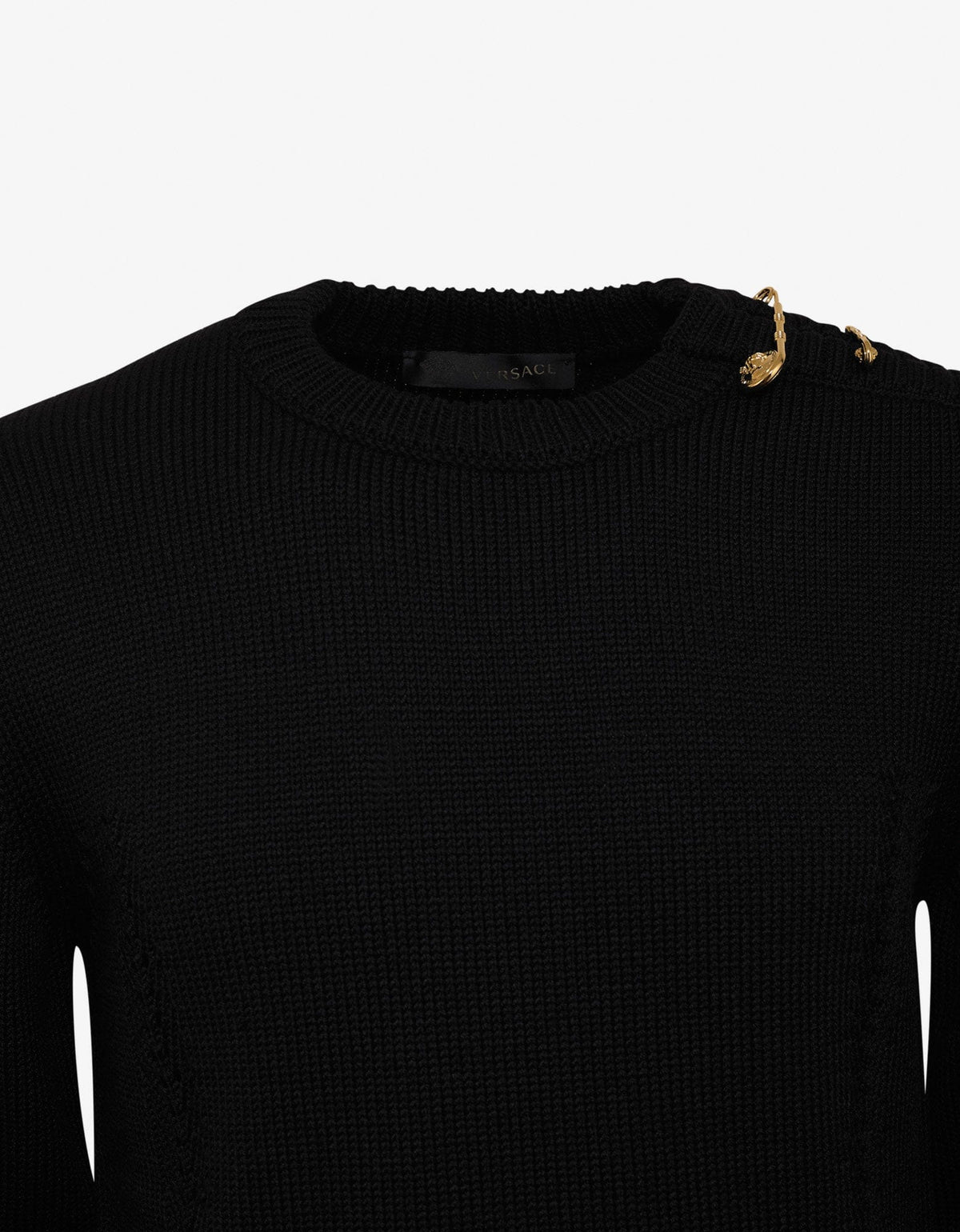 Versace Black Sweater with Gold Medusa Safety Pins