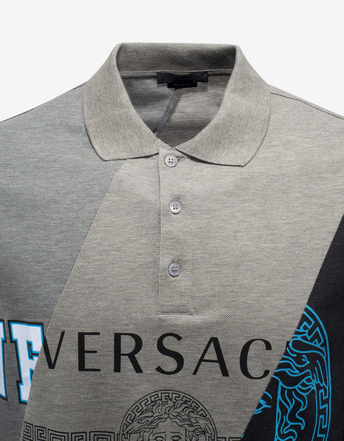Versace Grey Patchwork Logo Polo T-Shirt