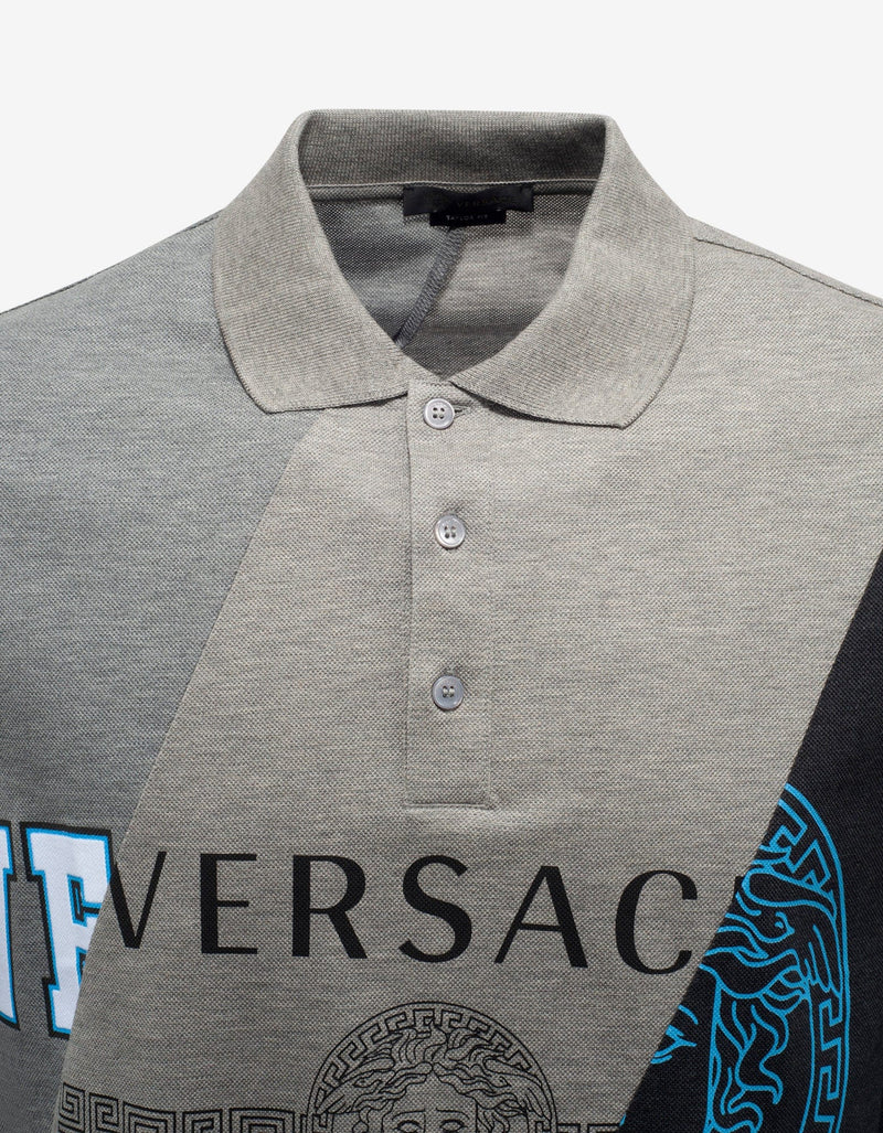 Versace Grey Patchwork Logo Polo T-Shirt
