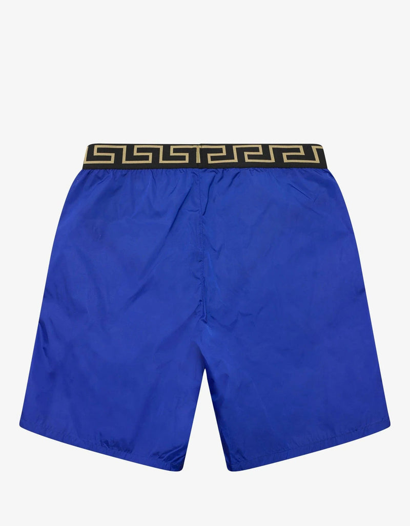 Versace Gym Blue Greek Key Long Swim Shorts