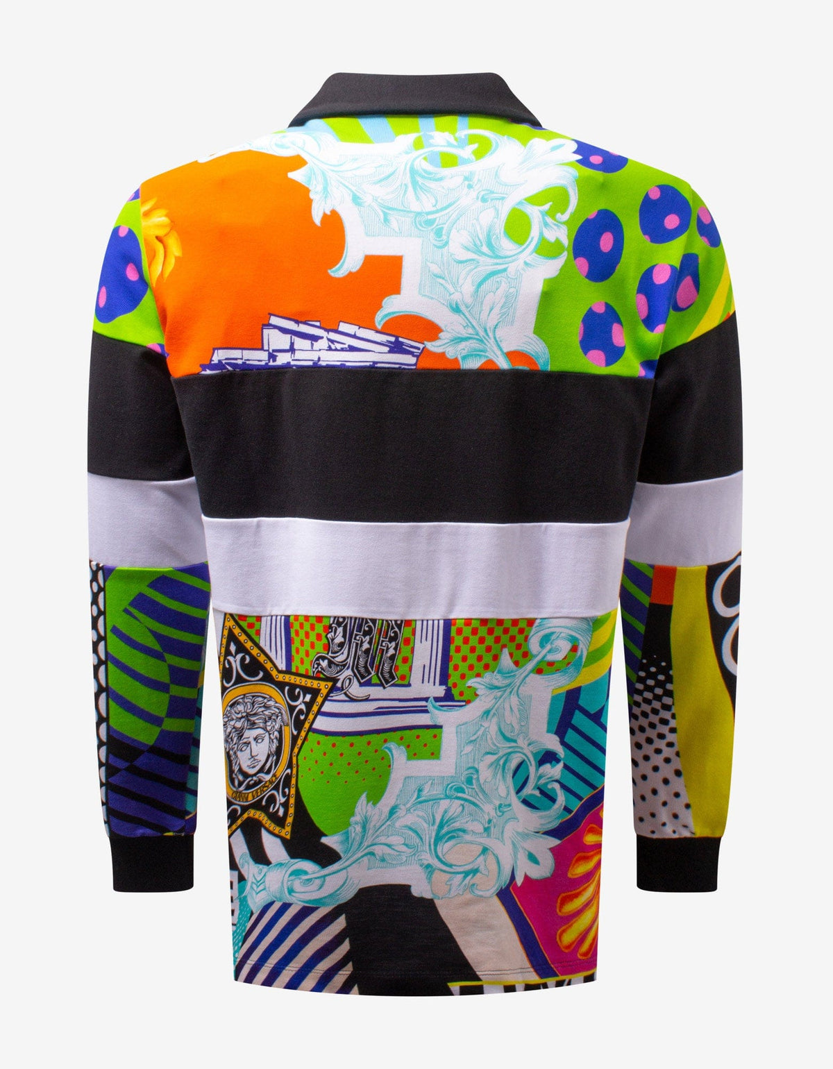 Versace Pop Temple Print Long Sleeve Polo T-Shirt