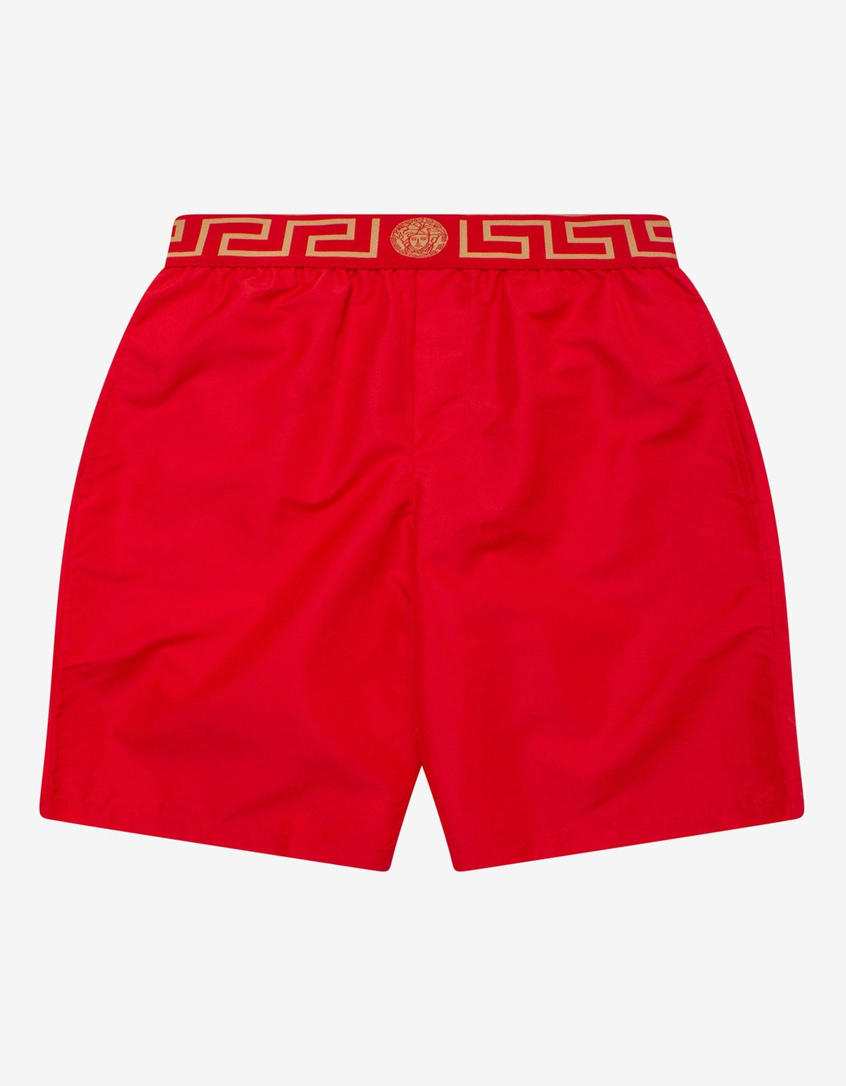 Versace Red Greca Trim Long Swim Shorts