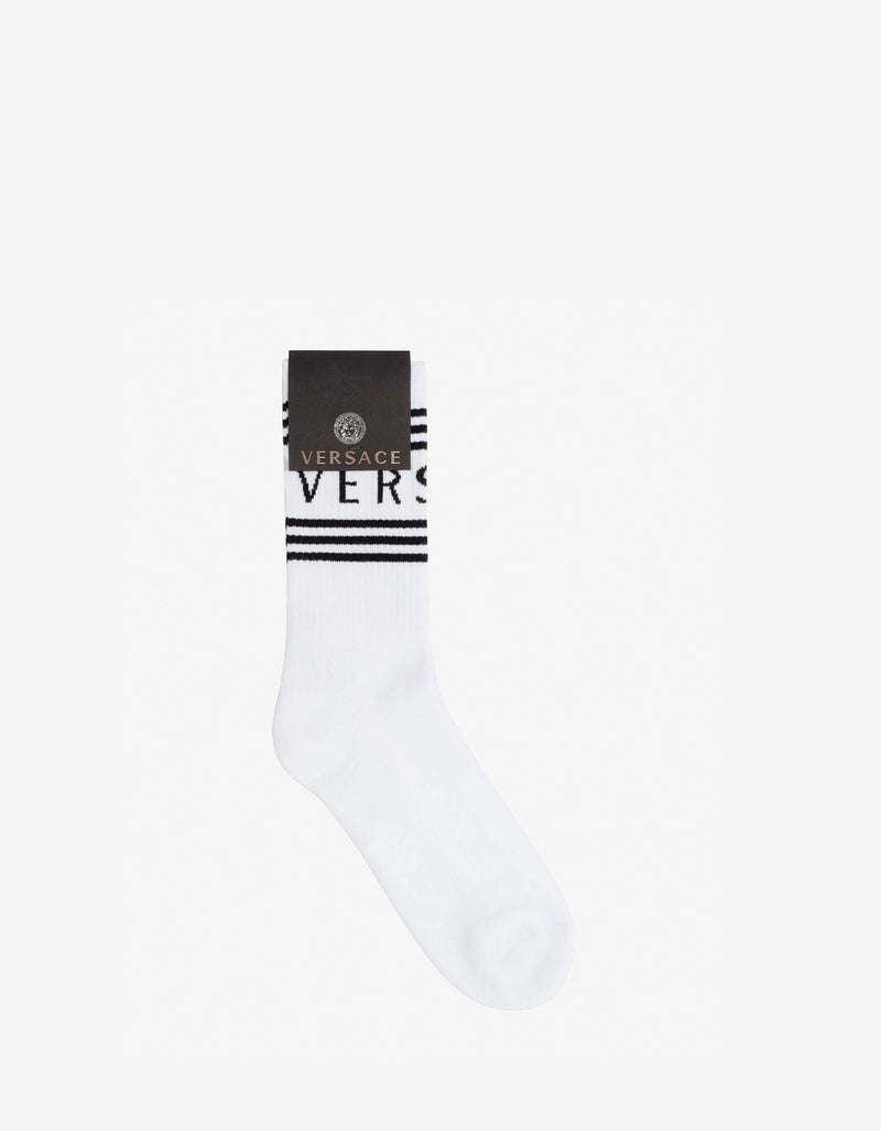 Versace White Jacquard Logo Socks