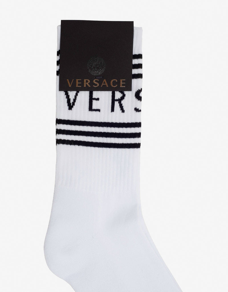 Versace White Jacquard Logo Socks