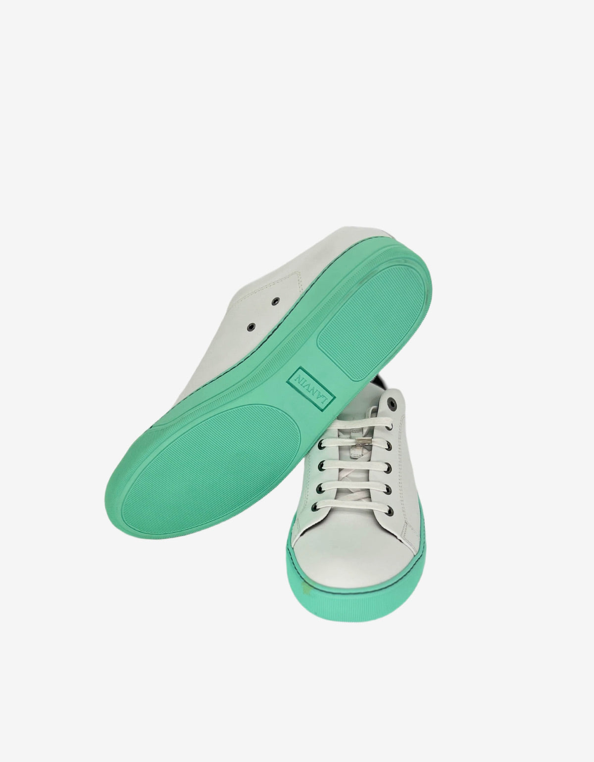 White Leather Trainers with Mint Green Sole