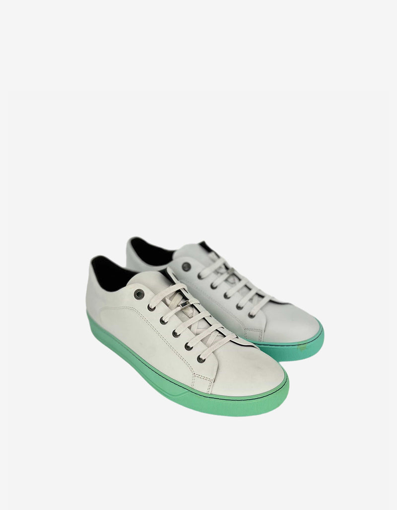 White Leather Trainers with Mint Green Sole