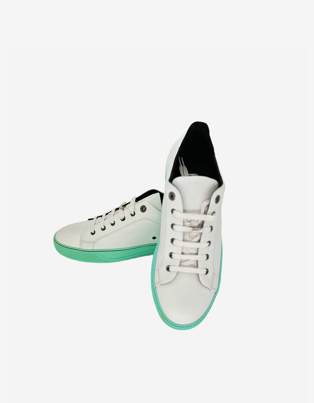White Leather Trainers with Mint Green Sole