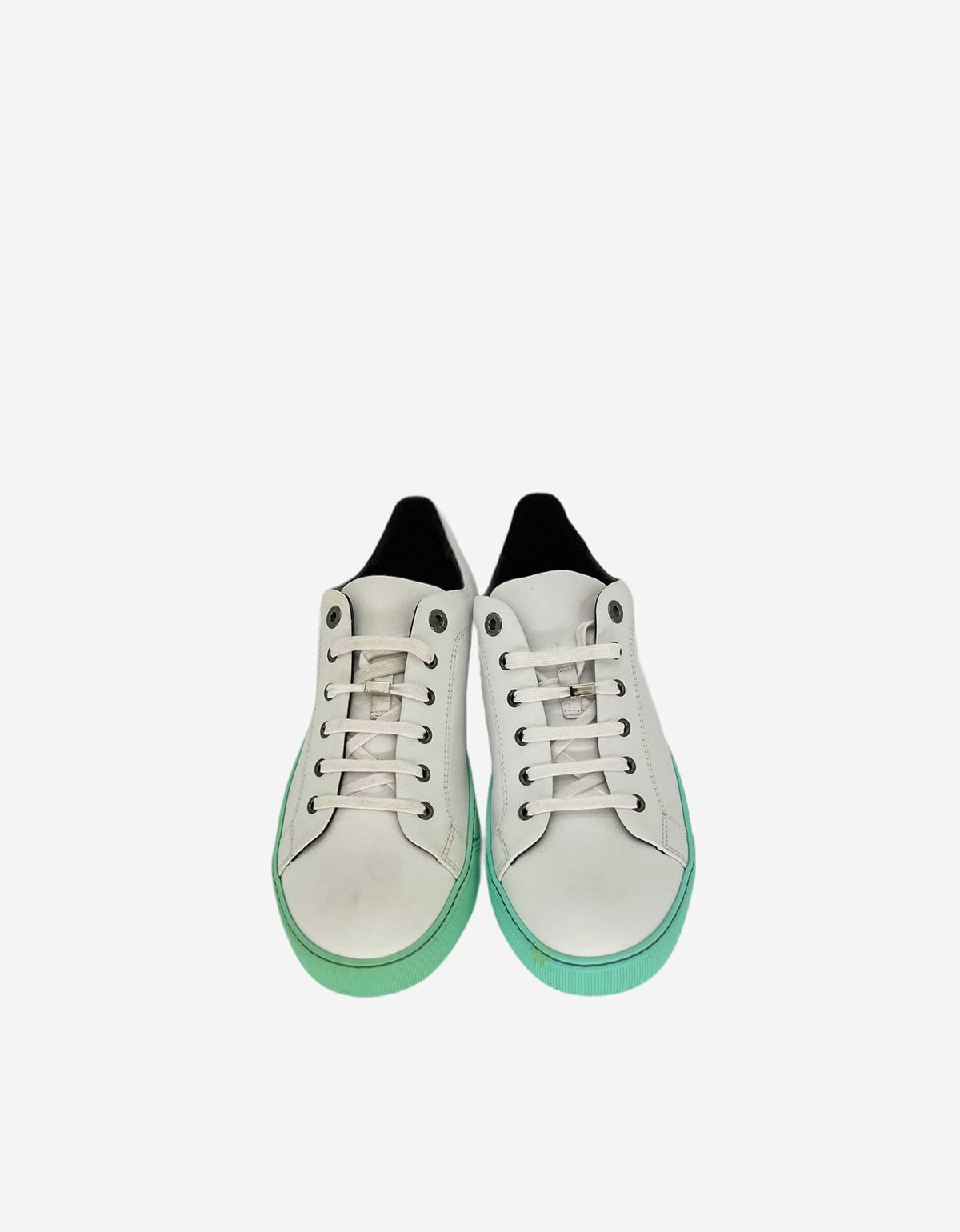 White Leather Trainers with Mint Green Sole