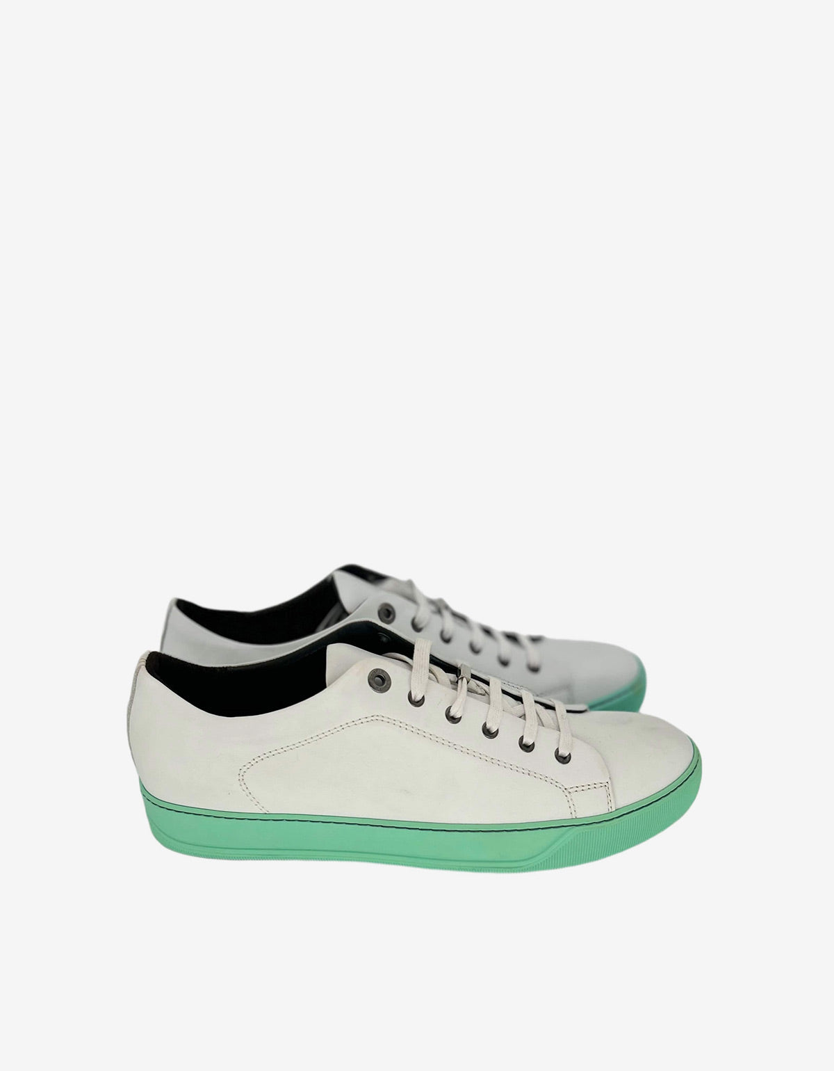 White Leather Trainers with Mint Green Sole