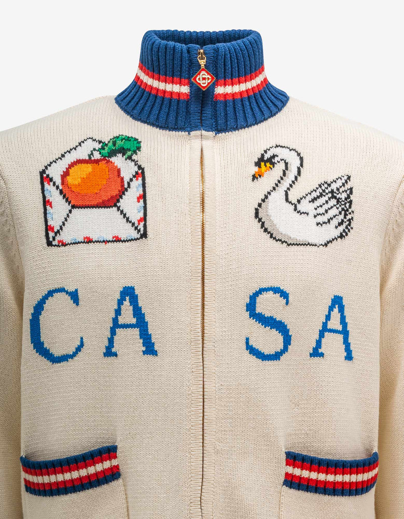 White Par Avion Zip Up Cardigan