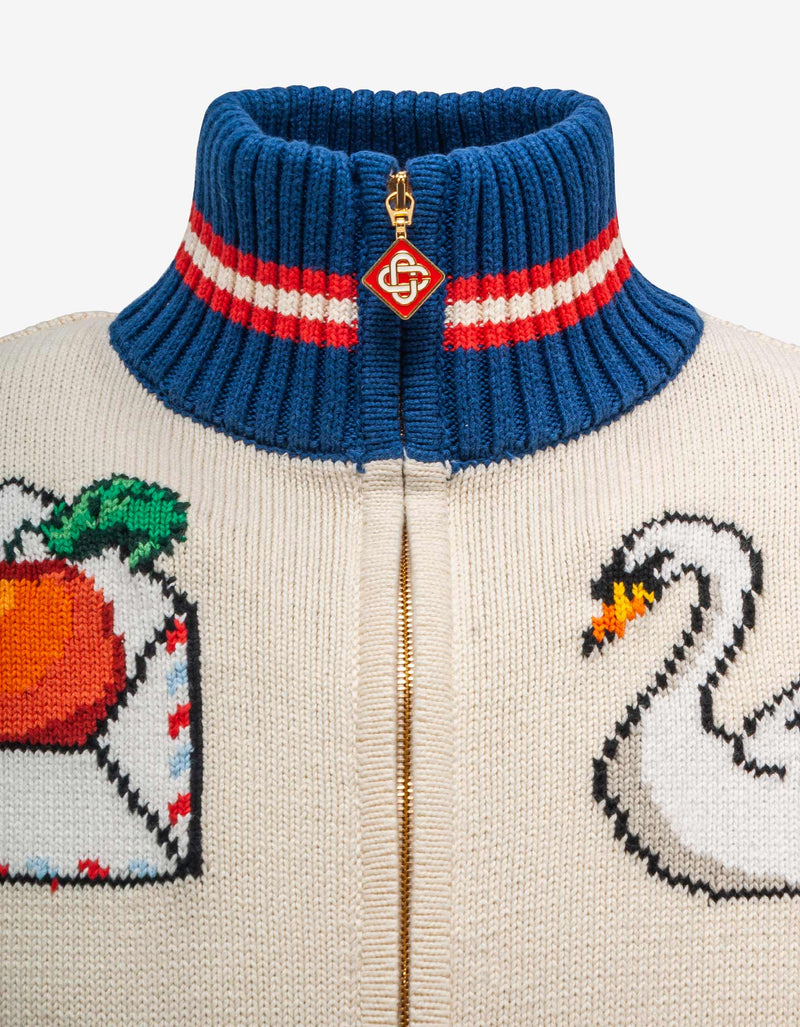 White Par Avion Zip Up Cardigan