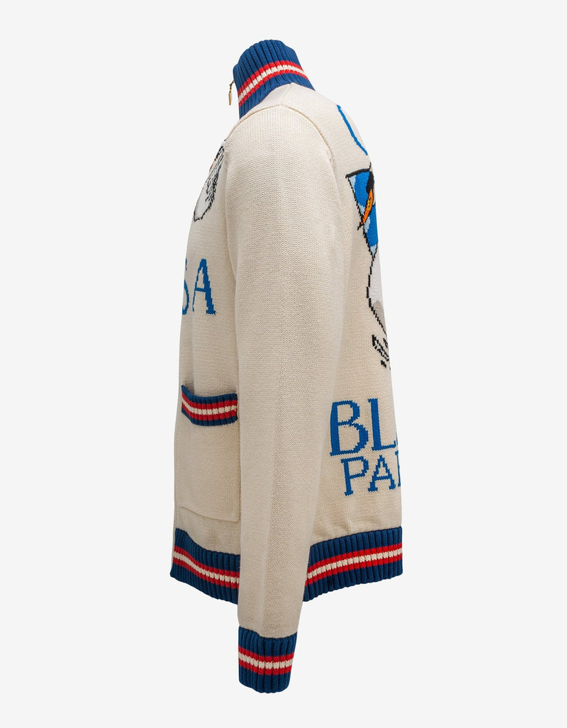White Par Avion Zip Up Cardigan