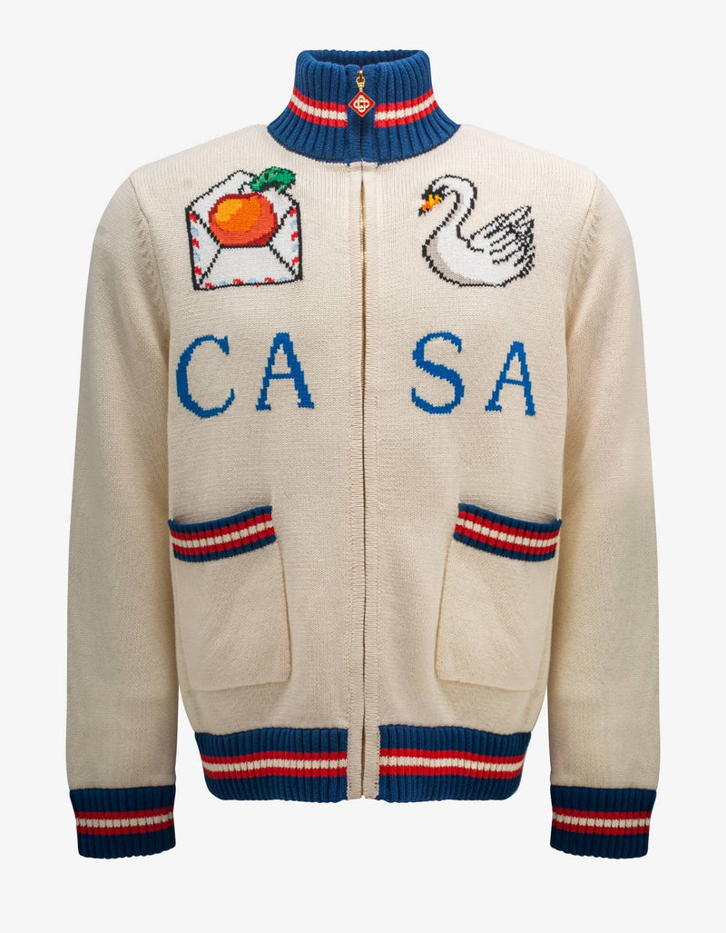 White Par Avion Zip Up Cardigan