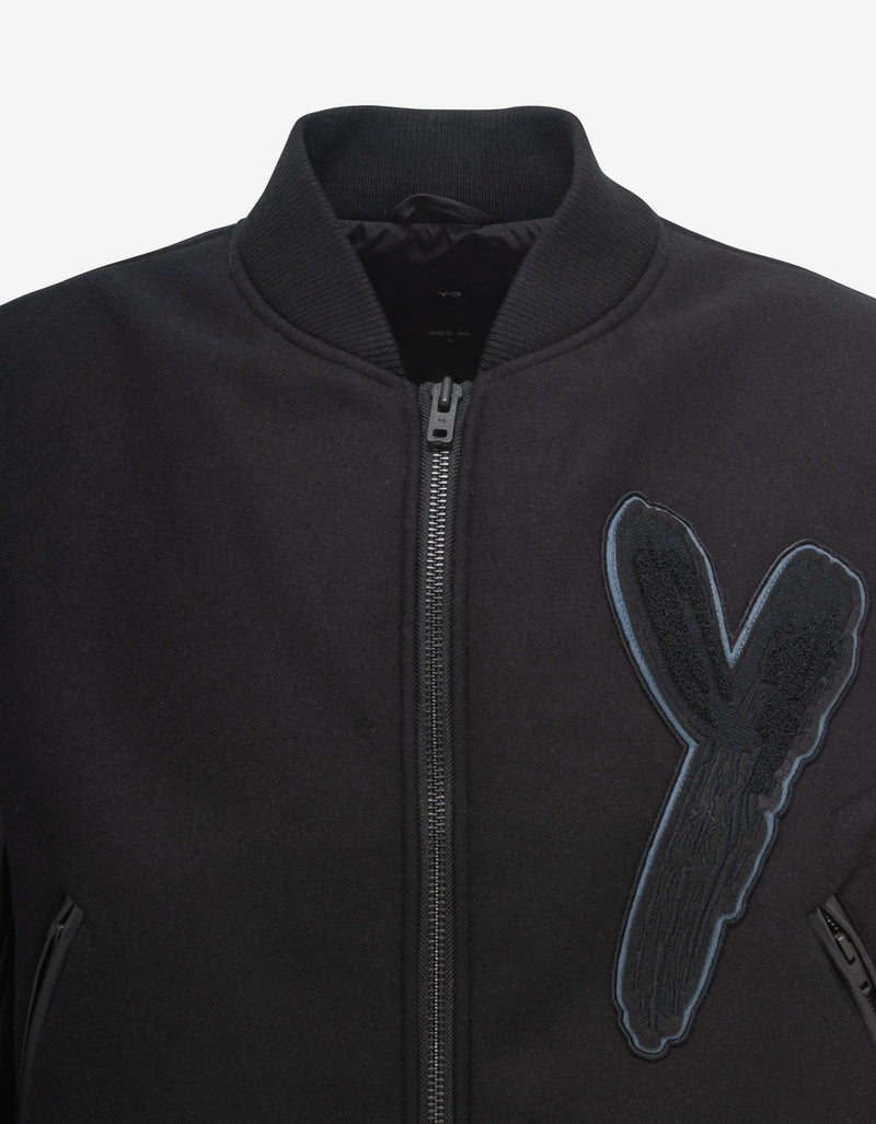 Y-3 Black Brushstroke Logo Letterman Jacket