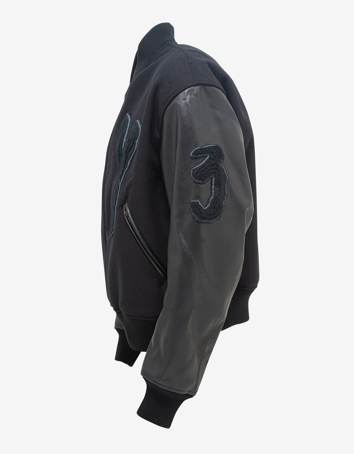 Y-3 Black Brushstroke Logo Letterman Jacket