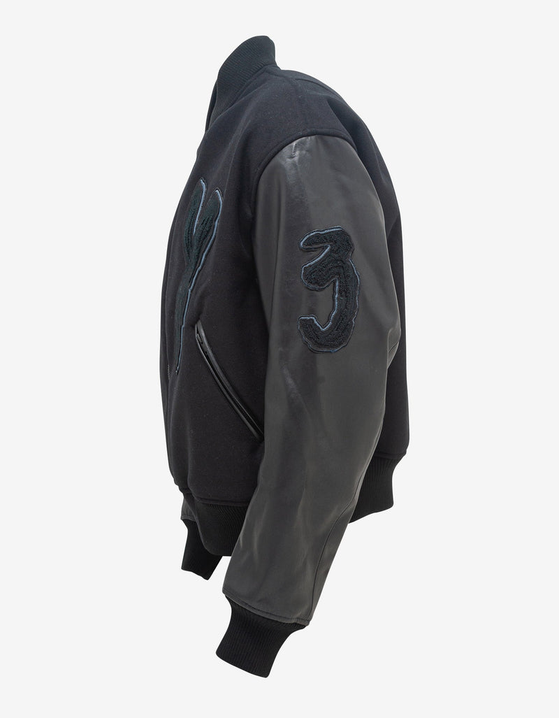 Y-3 Black Brushstroke Logo Letterman Jacket