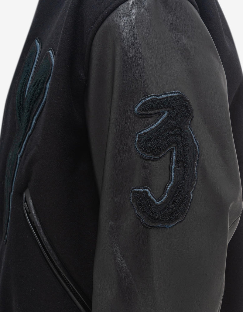 Y-3 Black Brushstroke Logo Letterman Jacket