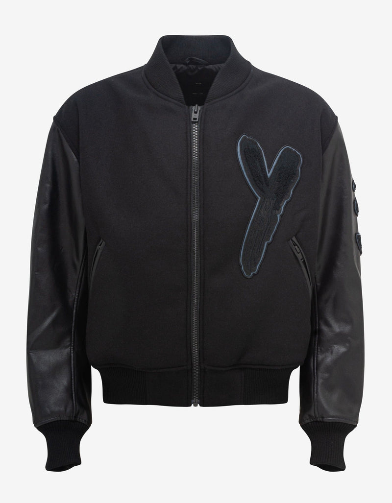 Y-3 Black Brushstroke Logo Letterman Jacket